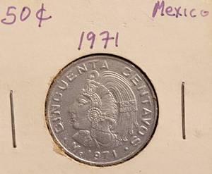 lot 293 image: 1971 MEXICAN 50 CENTAVOS COIN AS SHOWN.
