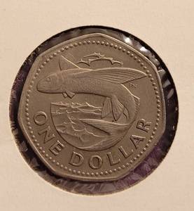 lot 294 image: 1973 BARBADOS ONE DOLLAR COIN AS SHOWN.