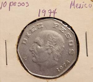 lot 299 image: 1974 MEXICAN 10 PESOS COIN AS SHOWN.