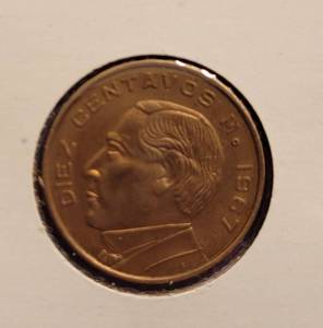 lot 301 image: 1967 MEXICAN 10 CENTAVOS COIN AS SHOWN.