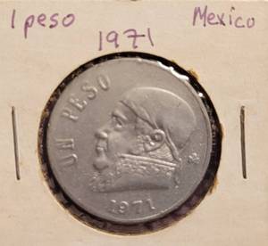lot 304 image: 1971 MEXICAN 1 PESO COIN AS SHOWN.