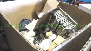 lot 167 image: Gaylord tote half full of misc electrical, industrial and plumbing hardware and parts