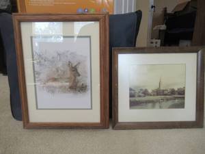 lot 51 image: 2 FRAMED PRINTS ONE OF DEER AND OTHER OF CHURCH