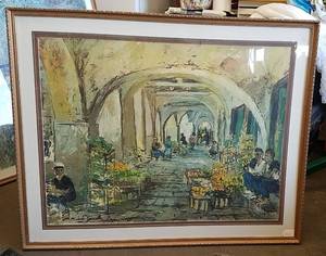 lot 294 image: Print of &quotMarket in Portofino&quot