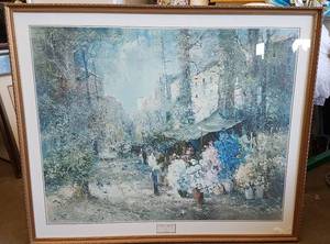 lot 295 image: Print of &quotFlower Market&quot by W. Bauer