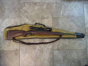 lot 4 image: WINCHESTER MODEL 88 .308 RIFLE WITH REDFIELD 3X-9X SCOPE, LEATHER SHOULDER STRAP AND CARRYING CASE