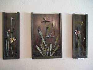 lot 15 image: TRIPTYCH ART, 4 TREE DESIGN WALL DECOR AND POSTIVE THINKING THEMED ART