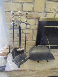 lot 59 image: FIREPLACE TOOLS AND LOG HOLDER