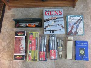lot 74 image: SHOOTERS BIBLE, ILLUSTRATED BOOK OF GUNS, SEVERAL OUTERS GUN CLEANING KITS, HOPPES GUN CLEANING KITS