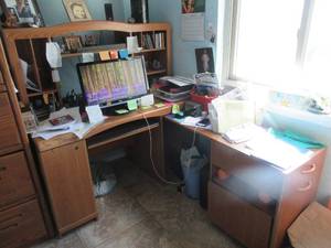 lot 171 image: COMPUTER OFFICE DESK WITH CORDENZA AND BUILT IN FILE CABINET 54 X 28 X 30 ALSO 56 TO THE VERY TOP OF BACK AND CORDEZA IS 41 X 17 X 27 CONTENTS NOT INCLUDED