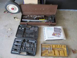 lot 203 image: TOOLBOX WITH SOCKETS AND MISC, TOOLS, CASE WITH SPECIALTY TOOLS AND DRILL BITS, PARTIAL DRILL BIT SET AND 50 PIECE MULTI TOOL KIT UNUSED