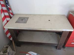 lot 205 image: WOOD WORK BENCH WITH ELECTRICAL OUTLET 48 X 22 X 49