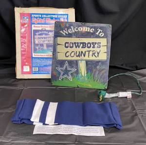 lot 36 image: Welcome to Cowboy Country Lighted sign Dallas Cowboy NFL Official pair of 15 Sock Sleeves