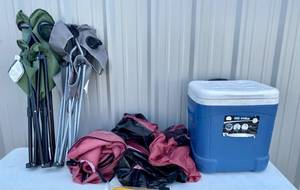 lot 69 image: Camping Gear - Cooler, Pup Tent and Sleeping bag, Camping Chairs