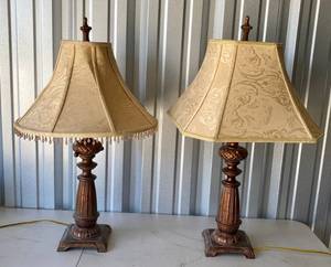 lot 107 image: Lamps with Linen Shades
