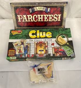 lot 87 image: Board Games - Clue, Cracker Barrel Peg game, Parchei