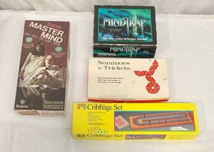 lot 89 image: Vintage Board Games - Cribbage Set Nominoes & Trickets, Super Master Mind MindTRAP