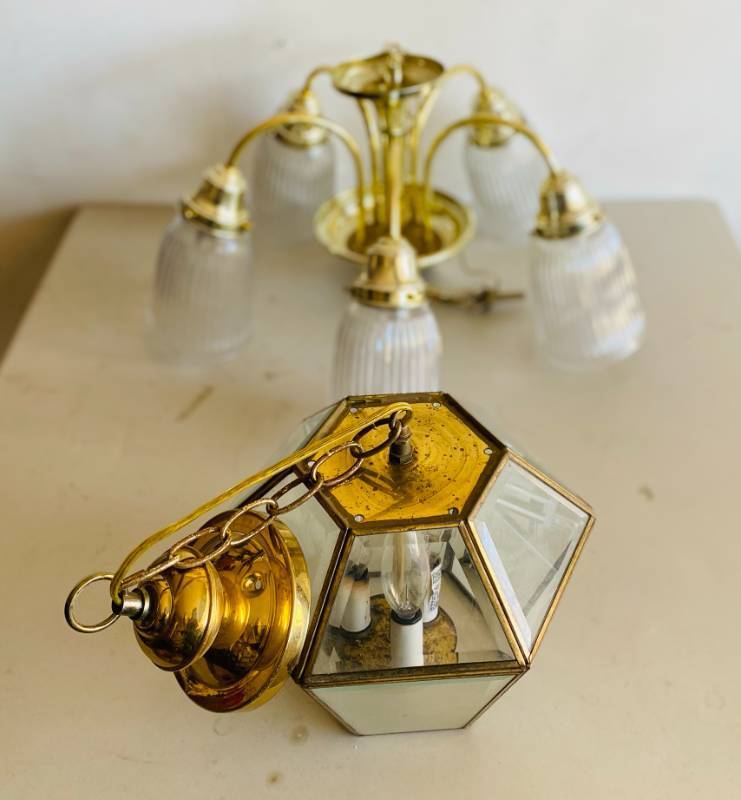 lot 138 image: Hampton Bay 5 Light Chandelier and a hanging light fixture