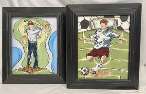 lot 18 image: Renditions by Reesa Hand painted on Canvas (Golf and Soccer)