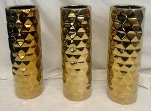 lot 30 image: 3 Gold Architect Collection Shape Vases 5.25 x 16
