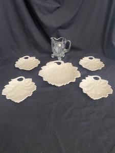 lot 32 image: Ditmar Urback ServingCandyNut Dishes made in Czechoslovakia and Hand Crafted Crystal Pitcher