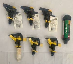 lot 51 image: Impulse Sprinklers by Gilmor (3 unused) and Rain Bird 325A Rotor Sprinkler 12 Connection