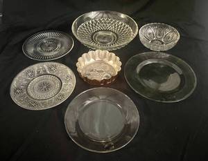 lot 54 image: Vintage Copper Jello Mold, Glass Plates and Bowls