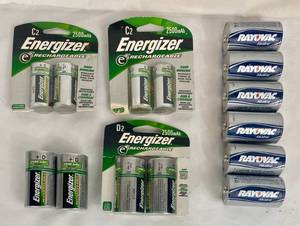 lot 60 image: Energizer Rechargeable C & D Batteries (2 sets each) Rayovac D Batteries (6)