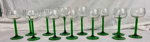 lot 112 image: Vintage Luminarc Green Stem Wine Glasses