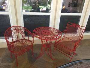 lot 107 image: Wrought Iron ice cream social table and chairs different location and pick up date - Arlington