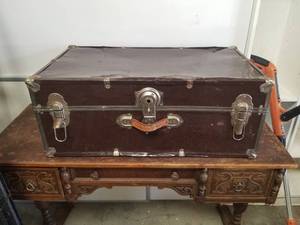 lot 258 image: Brown metal trunk
