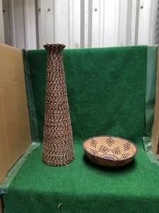 lot 238 image: Woven Home decor. Vase and bowl