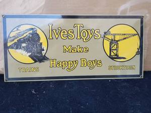 lot 9 image: Metal Ives Toys Makes Happy Boys sign