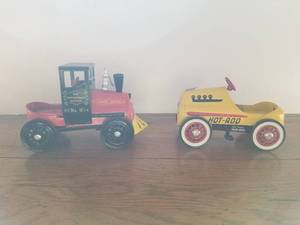 lot 127 image: Hallmark metal toy pedal cars - Cannonball Express and Hot-Rod