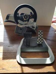 lot 20 image: Xbox 360 Driving game controller system - bin not included