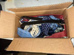 lot 66 image: Box of Dress Ties and a Mens Belt.