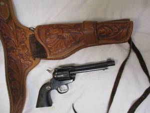 lot 1 image: RUGER, SINGLE-SIX .22-LR CALIBER SINGLE ACTION REVOLVER, And Hand Made Leather, Size 4222, Pistol Belt And Holster