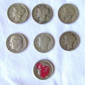 lot 22 image: Silver Mercury and Roosevelt dimes