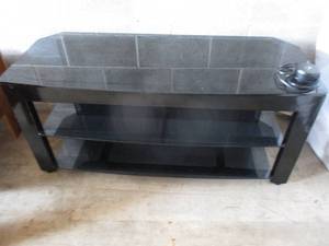 lot 63 image: Metal and Smoked Glass 3-Shelf T.V. Stand With Corner Light
