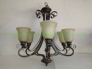 lot 97 image: Elegant chandelier with frosted glass globes
