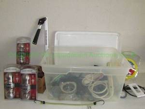 lot 100 image: Assorted home hardware including Gate-House door knobs, Surge protector power strips and more