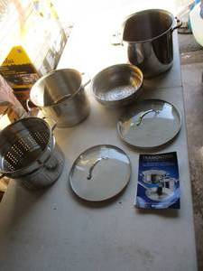 lot 114 image: LOT- 8-Qt and 12-Qt. Stock Pots, Strainers And Lids By TRAMONTINA