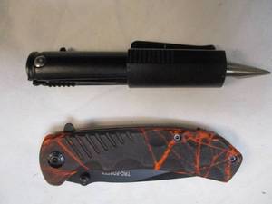 lot 76 image: 1-Bullet Shape, Spring Assist Finger Flip With Bottle Opener, and 1- Tac-Force FT-764Spring Assist Finger Flip With Belt Clip