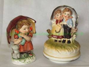 lot 58 image: Hummel style ceramic music box and figurine