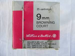 lot 65 image: Box Of 25-Sellier & Bellot 9-mm-Browning Court  380-AUTO,  92-grs. Silver Tip Ammunition.