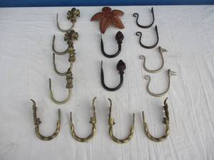 lot 103 image: 7-Pair Of Vintage Metal Wall Hooks And - Metal Ceiling Cap.