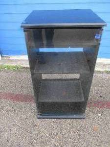 lot 108 image: Vintage Glass Front Door, Opening Top, 4-Shelf Entertaiment Center