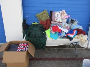 lot 133 image: LOT-Mixed Clothing, Pillows, Blankets, And Curtains