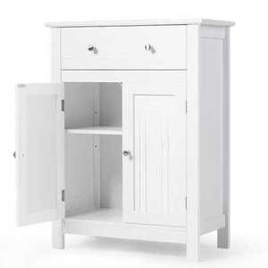 lot 281 image: Free Standing Bathroom Storage Cabinet with Large Drawer D681-HW61554WH - NEW $$$