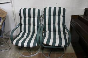 lot 152 image: Pair of Green and White Patio Chairs by Shae Designs